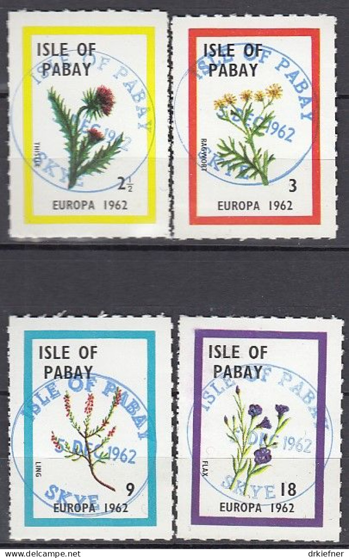 INSEL PABAY (Schottland), Nichtamtl. Briefmarken, 4 Marken, Gestempelt, Europa 1962, Pflanzen - Escocia