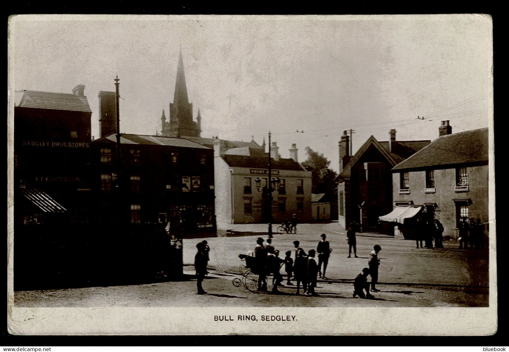 Ref 1645 - 1911 Real Photo Posrcard - Bull Ring & Court House Sedgley Dudley Staffordshire - Other & Unclassified