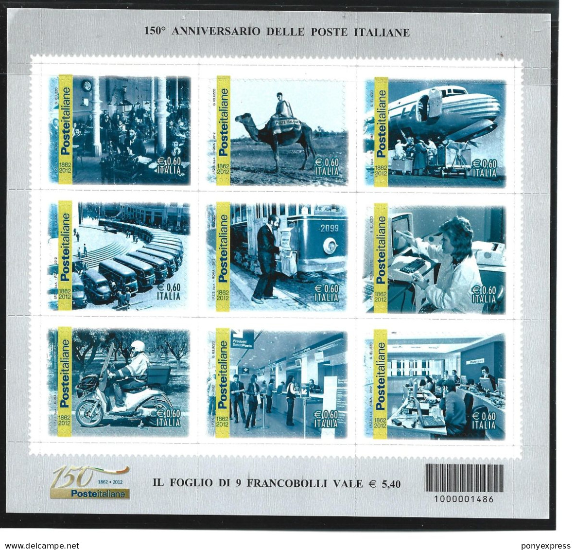 Bloc Feuillet Poste Italiane 150 Anniversario, Tema: Trasporti, Transport, Moto, Train, Chameau...Zeppelin - 2011-20: Mint/hinged