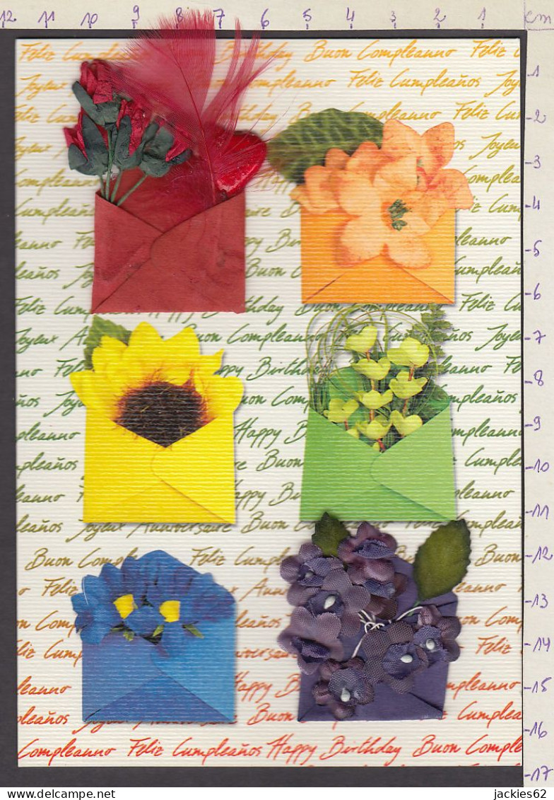 096303GF/ Carte Moderne De Luxe, Applications De Fleurs En Tissu Et Plume - Verjaardag