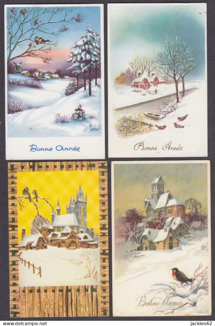 117838/ Paysages Avec Oiseaux, Lot De 4 Cartes - Neujahr