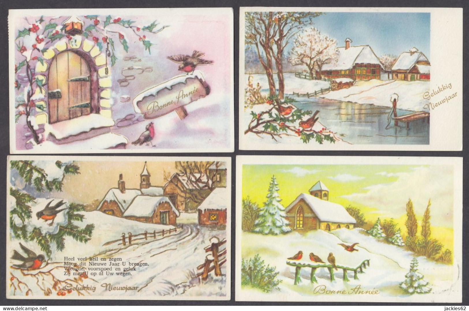 117842/ Paysages Avec Oiseaux, Lot De 4 Cartes - Neujahr