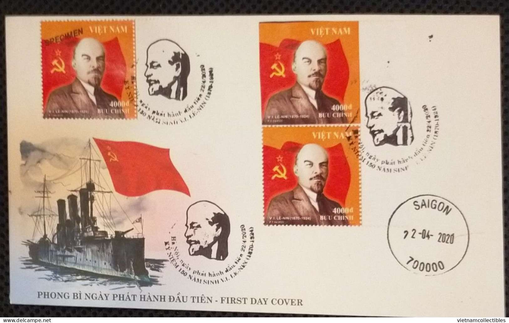 FDC Vietnam Viet Nam Cover With Perf, Imperf & Specimen Stamps 2020 : 150th Birthday Anniversary Of Lenin (Ms1122) - Vietnam