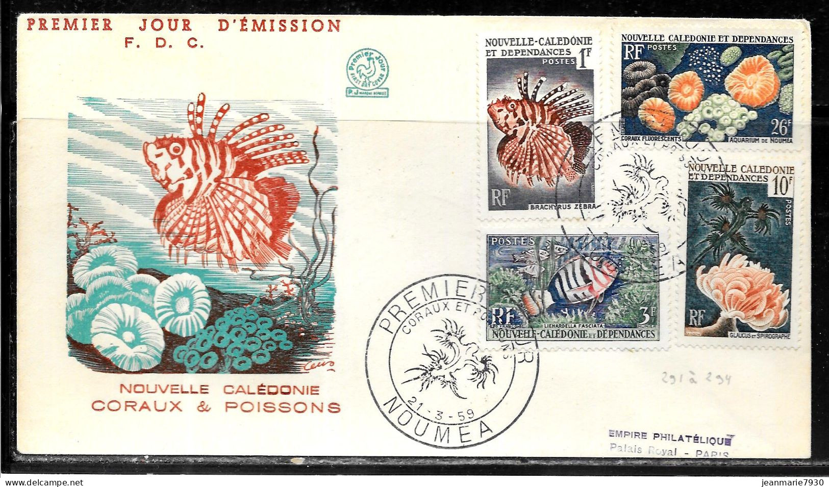 C66 - NOUVELLE CALEDONIE - N° 291 à 294 SUR LETTRE DE NOUMEA DU 21/03/59 - FDC