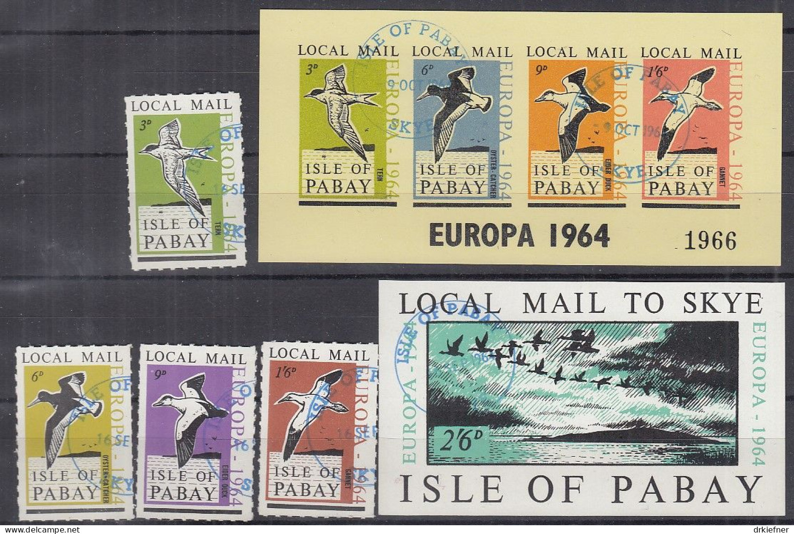 INSEL PABAY (Schottland), Nichtamtl. Briefmarken, 2 Blöcke + 4 Marken, Gestempelt, Europa 1964, Vögel - Escocia