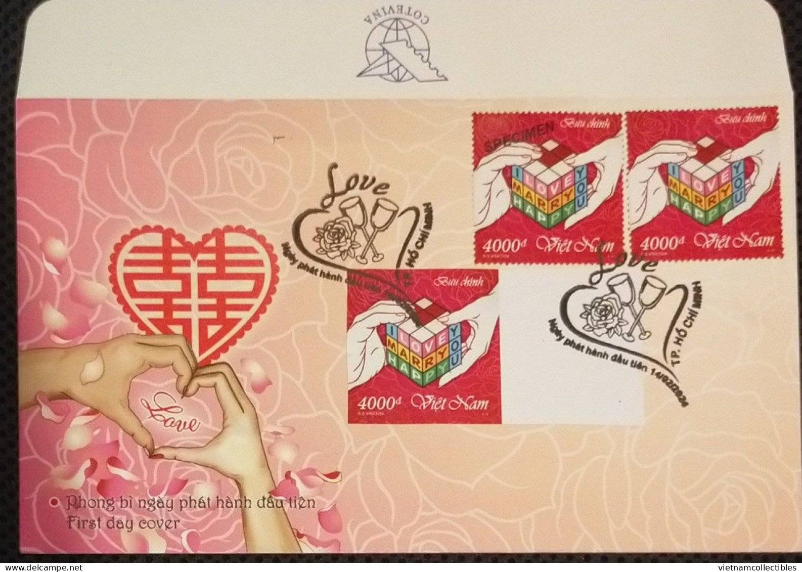 FDC Viet Nam Vietnam Cover With Perf, Imperf & Specimen Stamps 2024 : VALENTINE / LOVE (Ms1186) - Viêt-Nam
