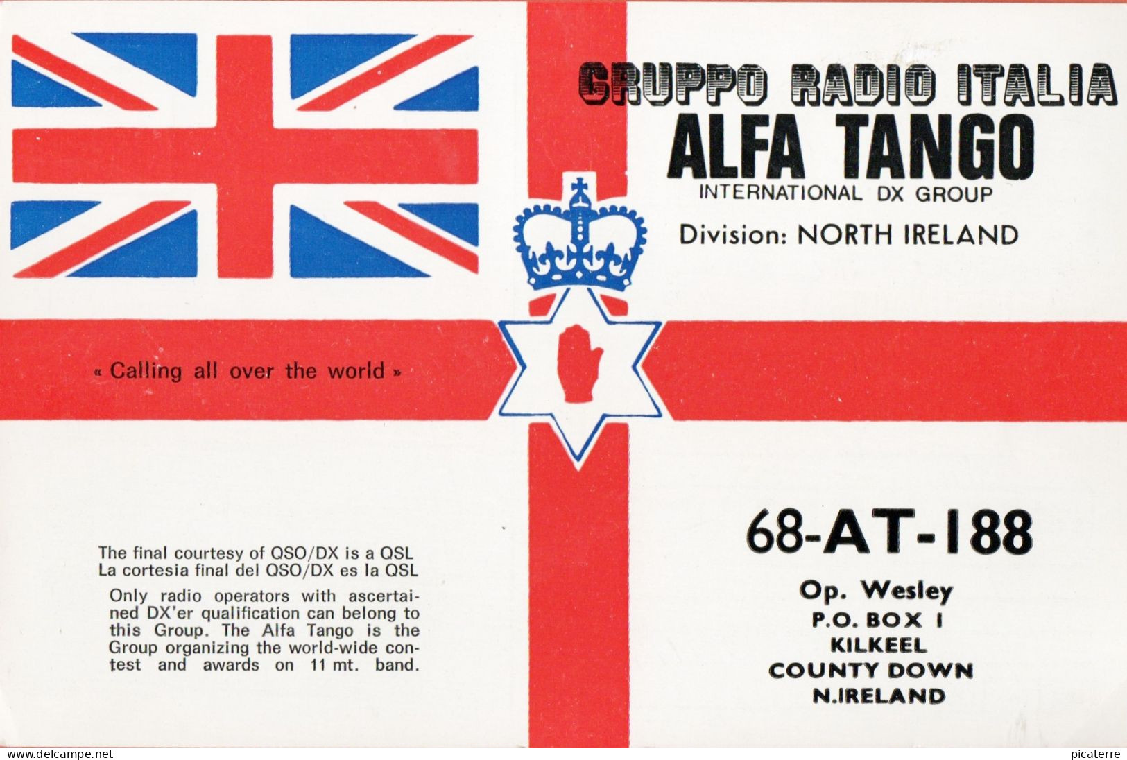 GRUPPO RADIO ITALIA- 1986 - ALFA TANGO - Wesley, Kilkeel, County Down, N.I. - QSL Card Sent To Alderney Lighthouse - Amateurfunk