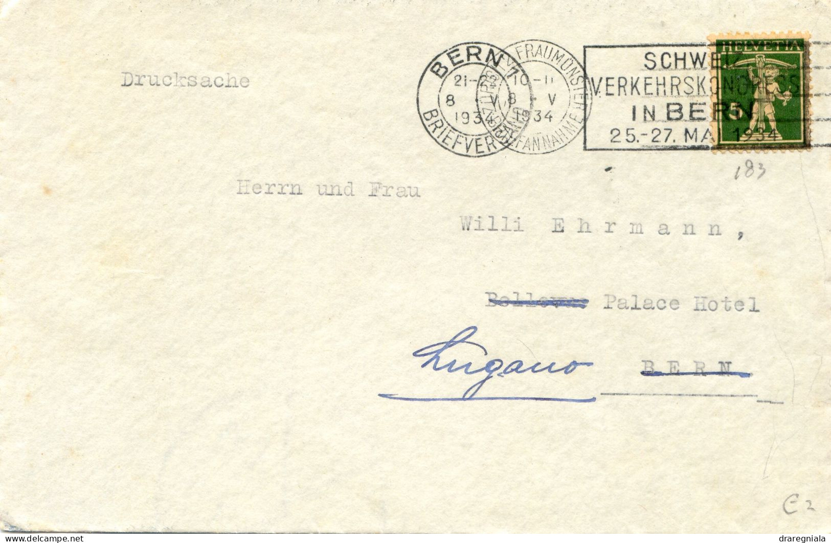 Mail Von Bern - Schweiz Verkehrskongress In Bern 25 27 Mai 1934 - Tellknabe 183 - Congrès Des Transports Suisses à Berne - Poststempel