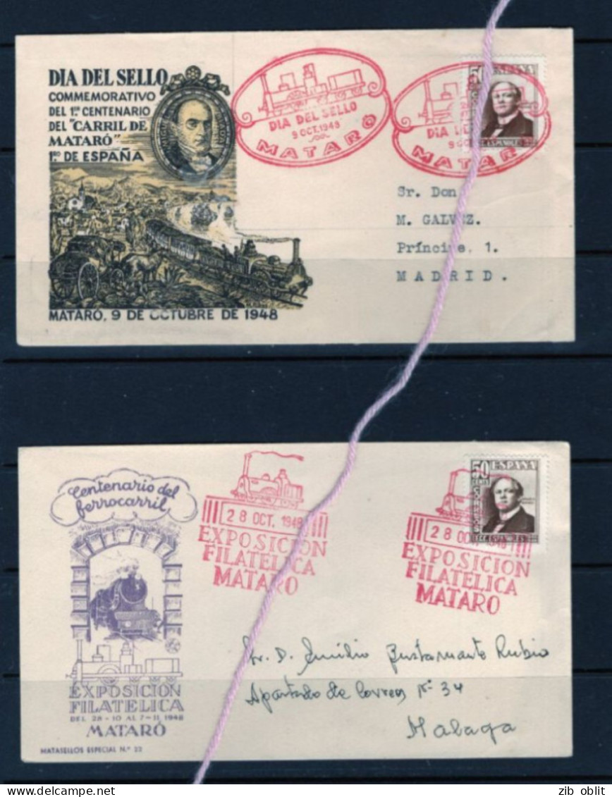 (ALM)  Espagne Spain Spanje Espana Centenaire CARRIL DE MATARO 1948 - Covers & Documents