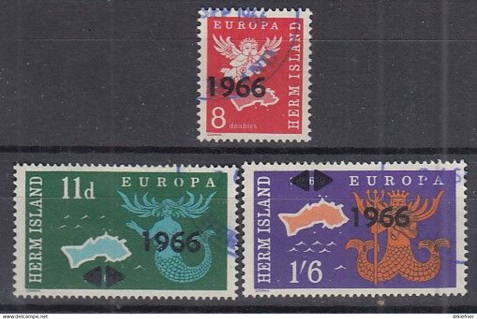 INSEL HERM (Guernsey), Nichtamtl. Briefmarken, 3 Marken, Gestempelt, Europa 1966, Landkarte, Symbole - Guernsey