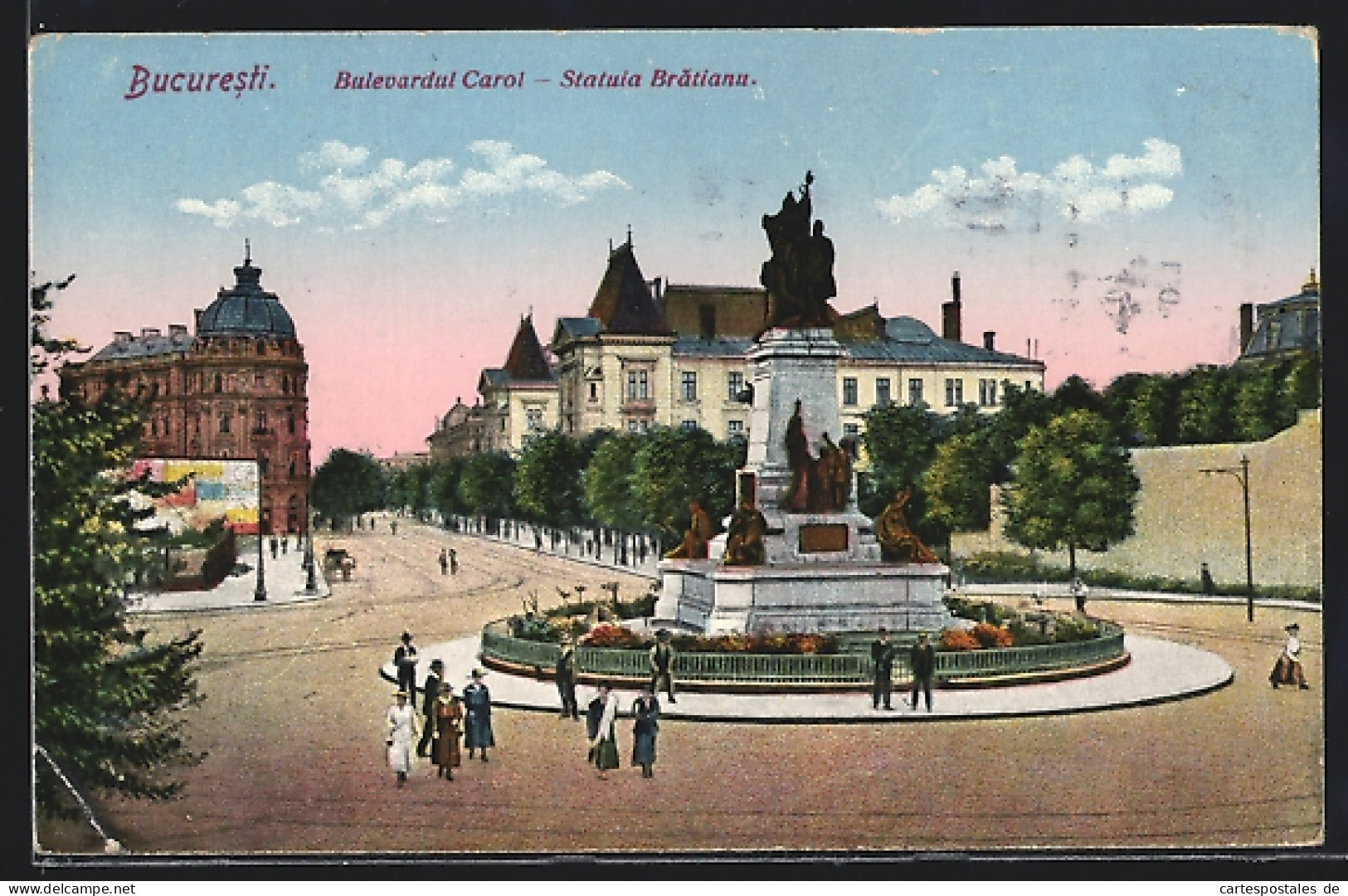 AK Bucuresti, Bulevardul Carol, Statuia Bratianu  - Roumanie