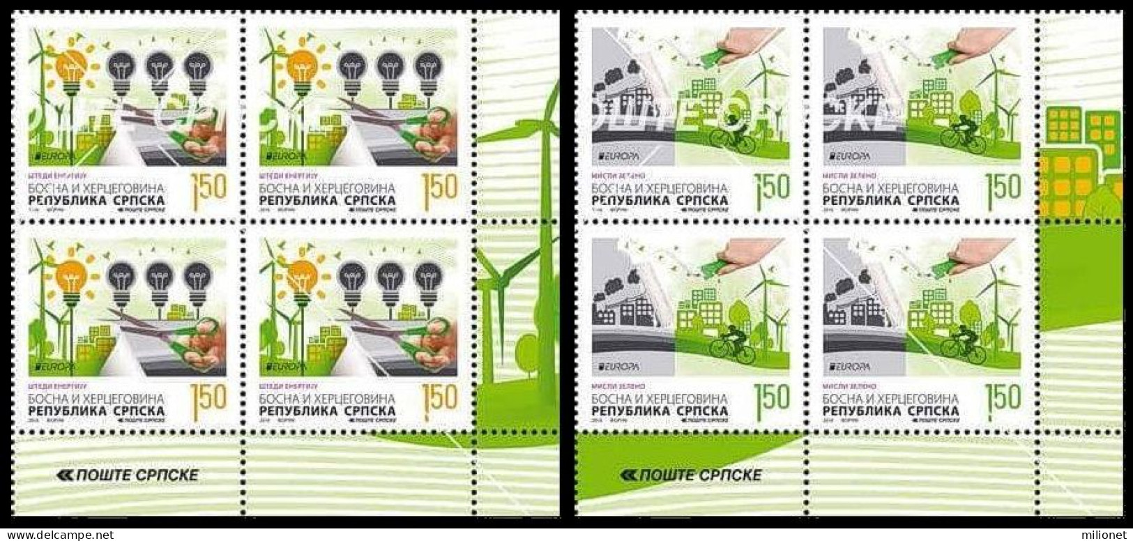 SALE!!! BOSNIA HERZEGOVINA SERBIA SERB POST PALE BOSNIE BOSNIEN 2016 EUROPA CEPT THINK GREEN 2 Blocks Of 4 Stamps ** - 2016