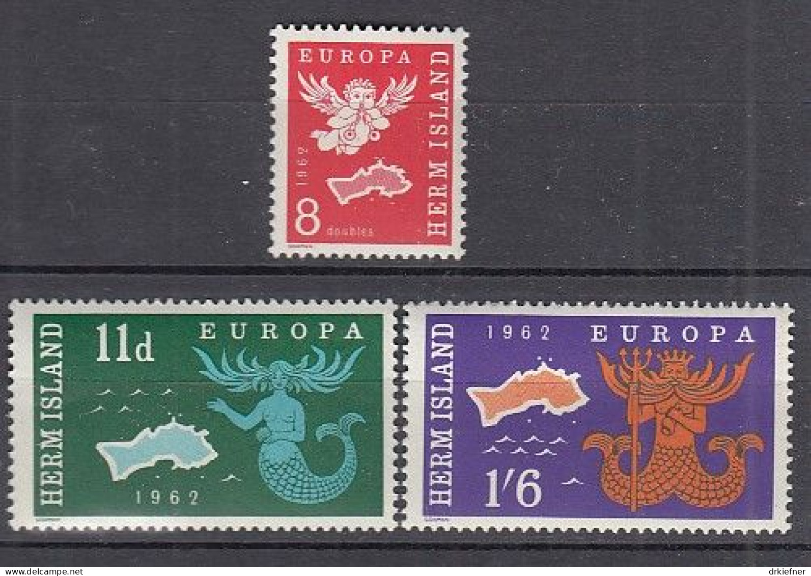 INSEL HERM (Guernsey), Nichtamtl. Briefmarken, 3 Marken, Ungebraucht **, Europa 1962, Landkarte, Symbole - Guernesey