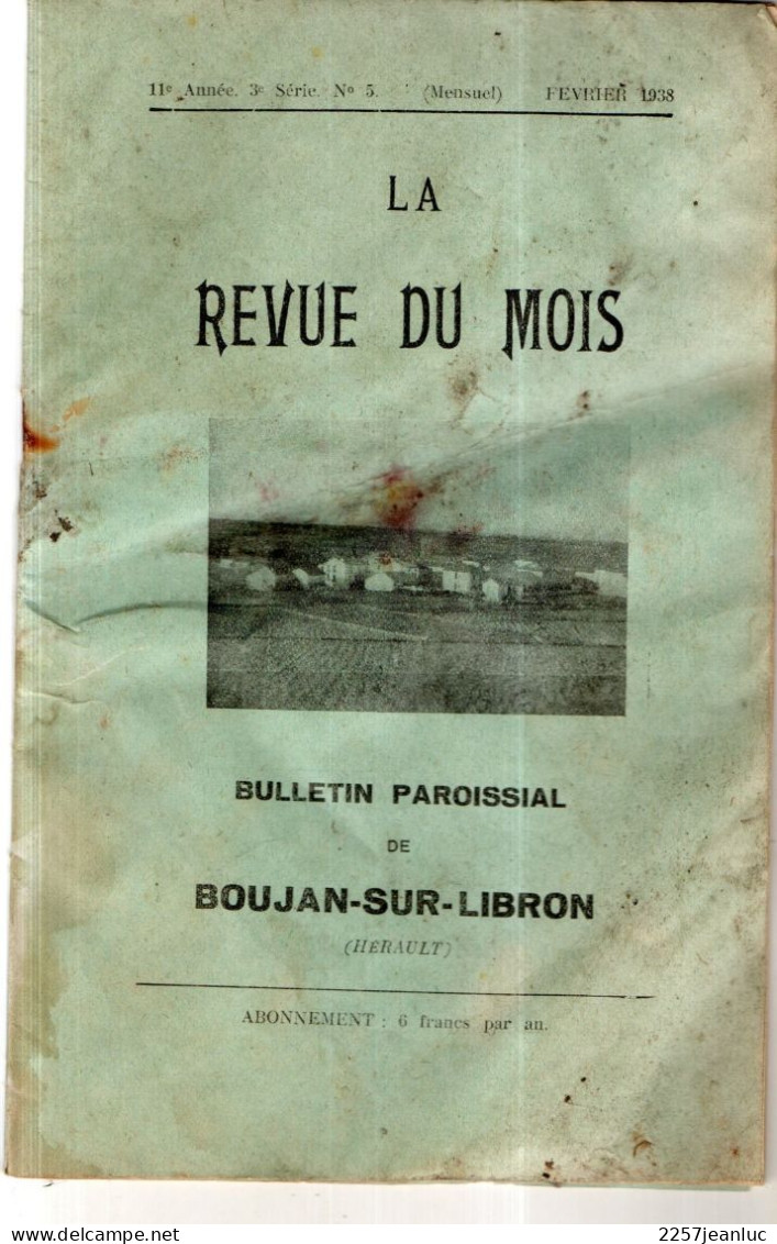 Bulletin  Paroissial De Boujan Sur Libron  De Février 1938 .n 5 De 16 Pages - Historische Dokumente