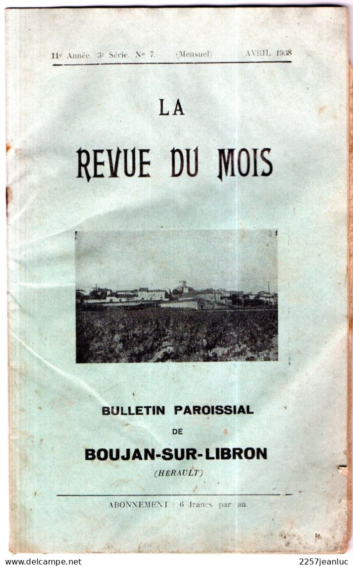 Bulletin  Paroissial De Boujan Sur Libron  De Avril 1938 .n 7 De 16 Pages - Documentos Históricos