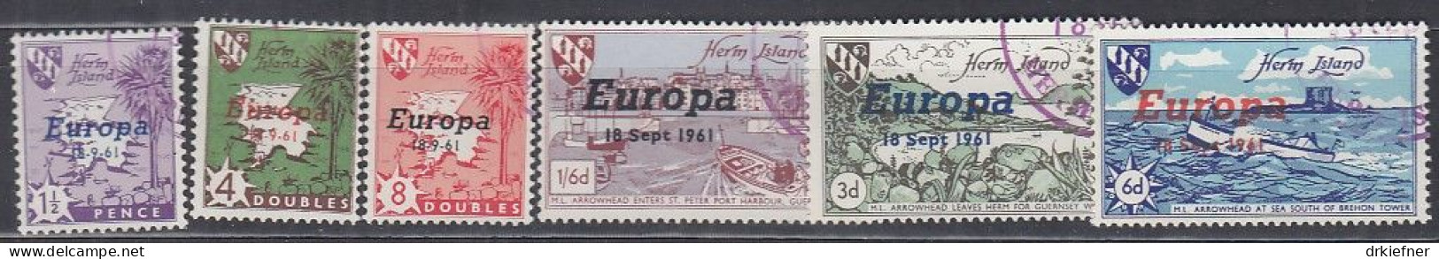 INSEL HERM (Guernsey), Nichtamtl. Briefmarken, 6 Marken, Gestempelt, Europa 1961, Landkarte, Boote - Guernsey