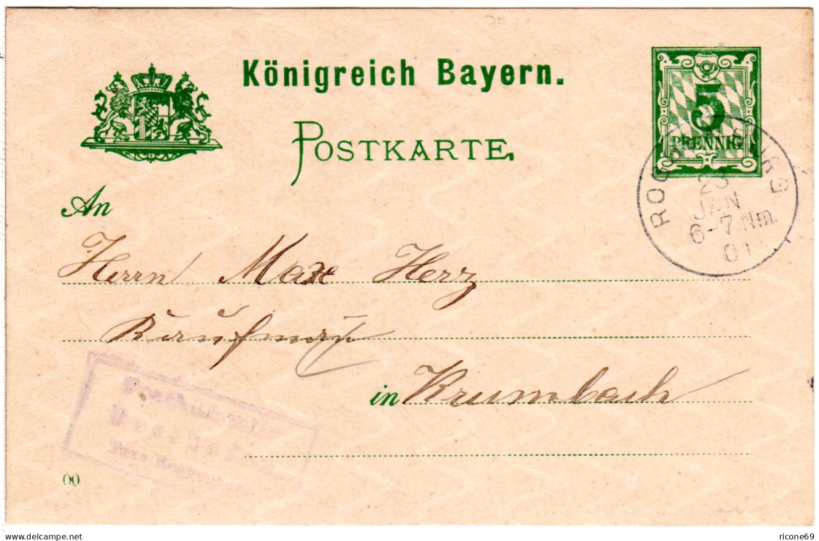 Bayern 1901, Posthilfstelle MESSHOFEN Taxe Roggenburg Auf 5 Pf. Ganzsache - Brieven En Documenten