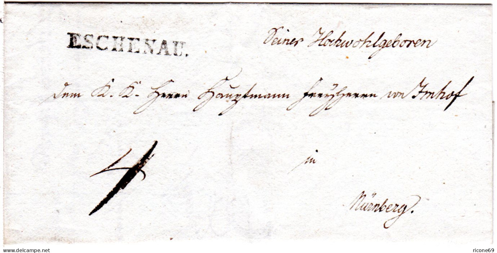 Bayern 1825, L1 ESCHENAU Auf Porto Brief V. Beerbach N. Nürnberg - Préphilatélie