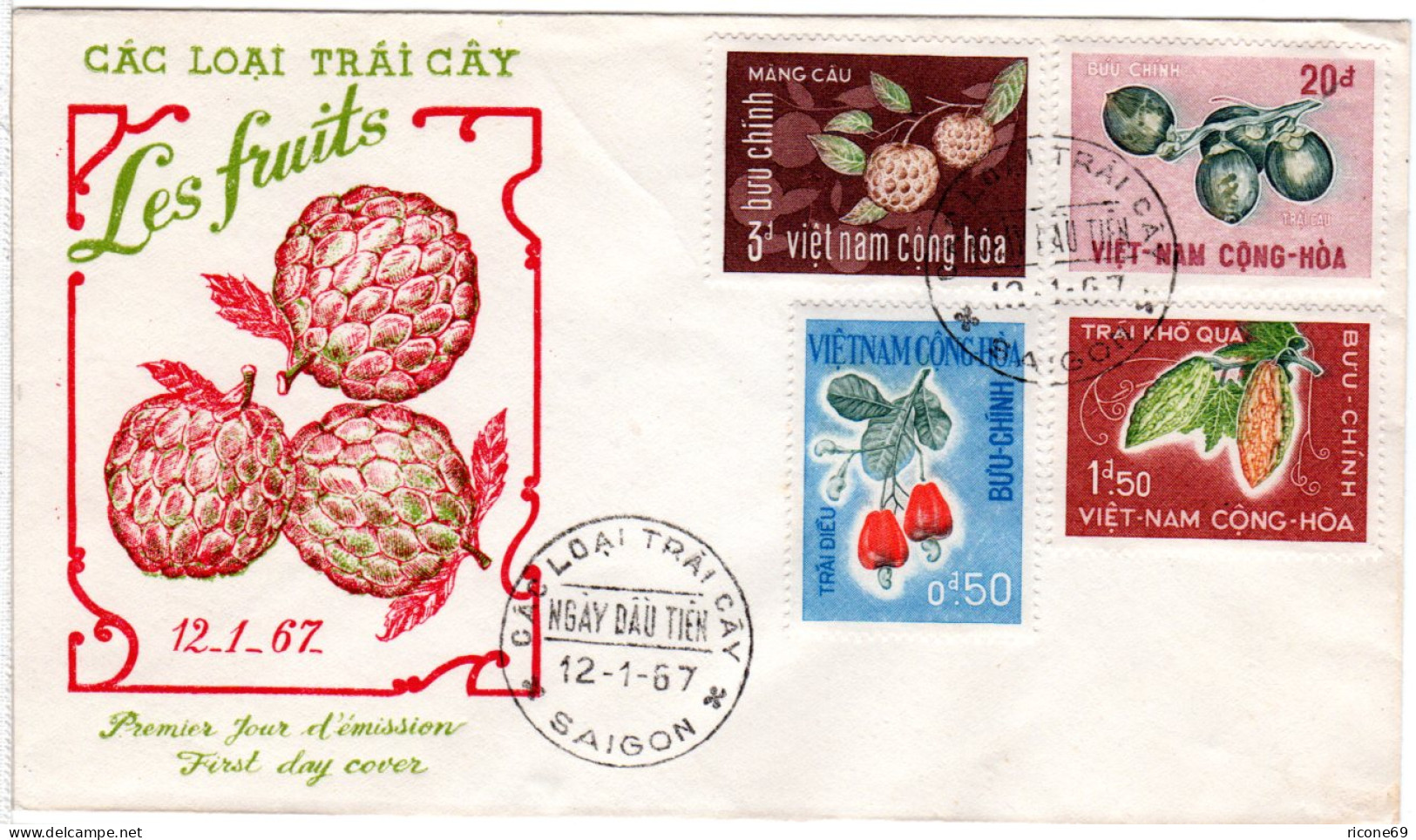 Vietnam 1967, Ausgabe Früchte Kpl. Auf FDC V. Saigon - Otros - Asia