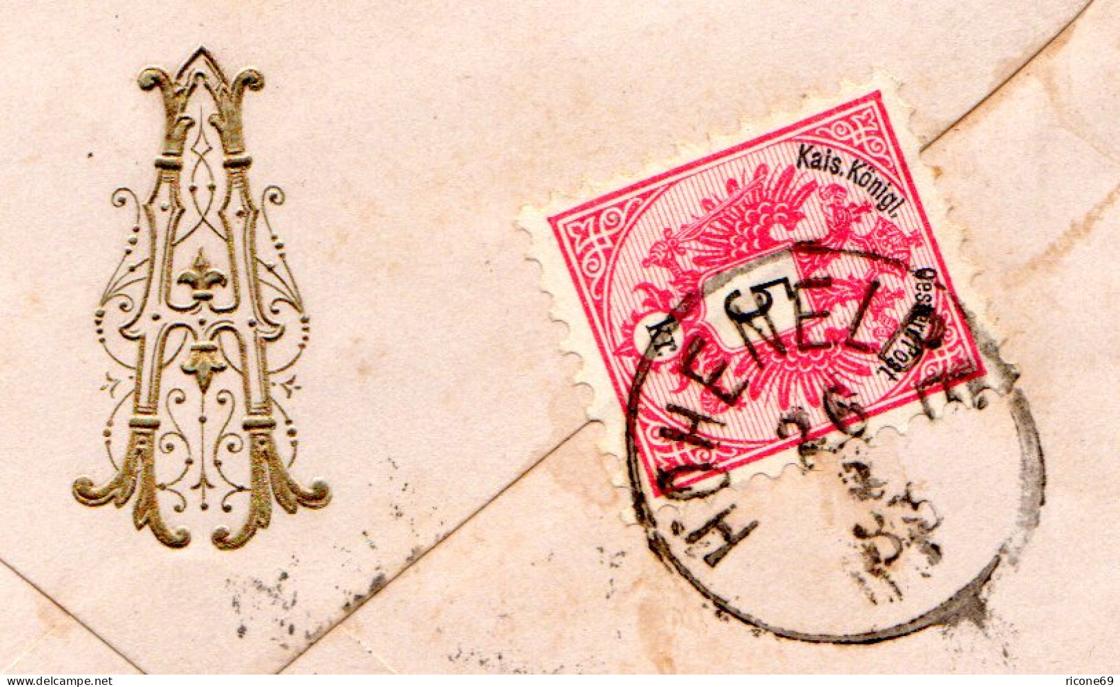 Österreich 1885, 5 Kr. Auf Brief V. Hohenelbe M. Rücks. Gold-Präge-Momgramm - Storia Postale