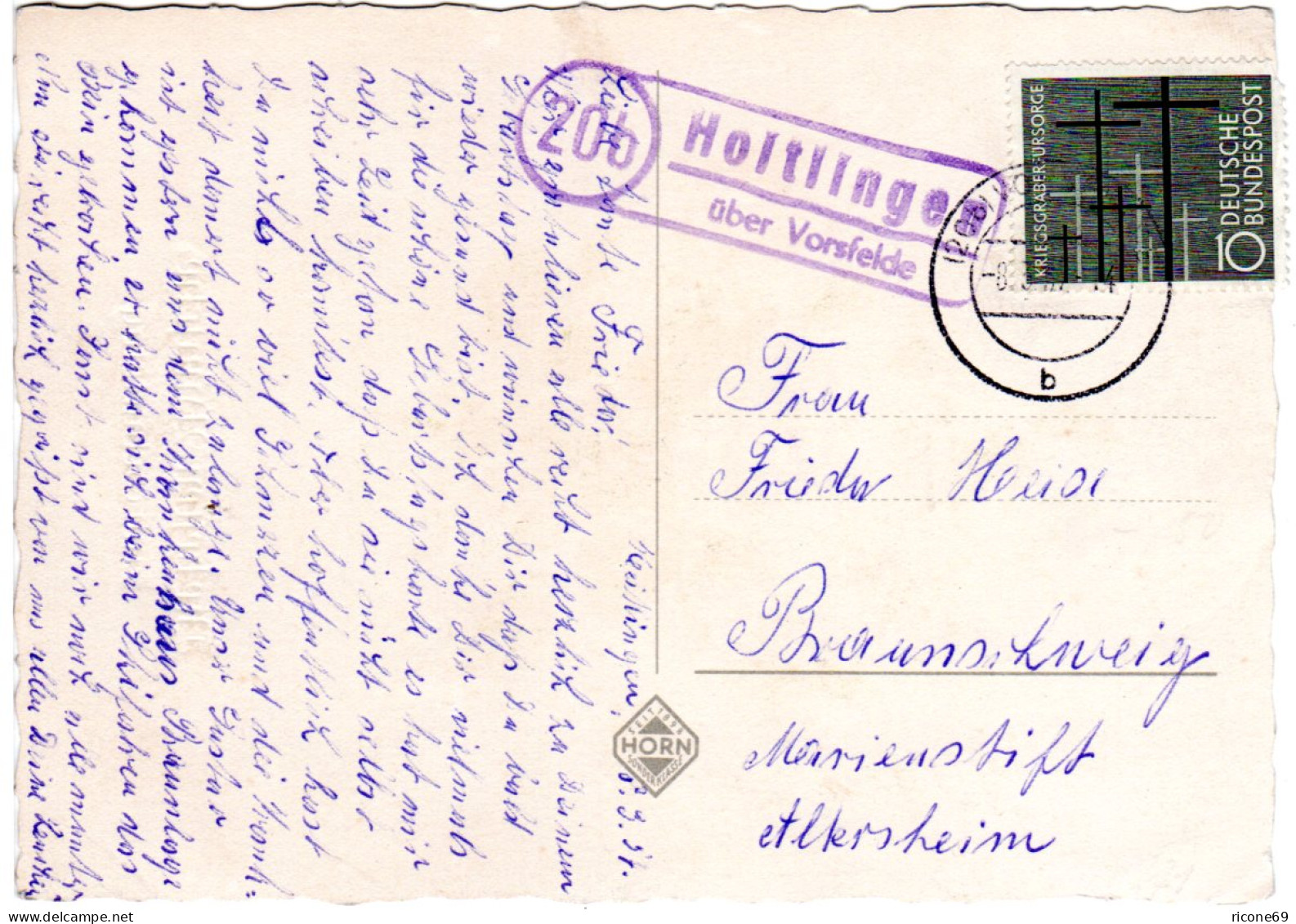 BRD 1957, Landpoststpl. 20b HOITLINGEN über Vorsfelde Auf AK M. 10 Pf. - Storia Postale