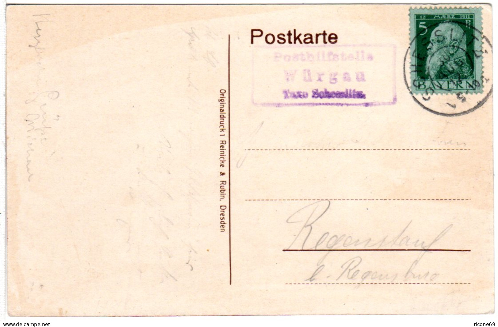 Bayern 1912, Posthilfstelle WÜRGAU Taxe Schesslitz Auf Karte M. 5 Pf  - Lettres & Documents