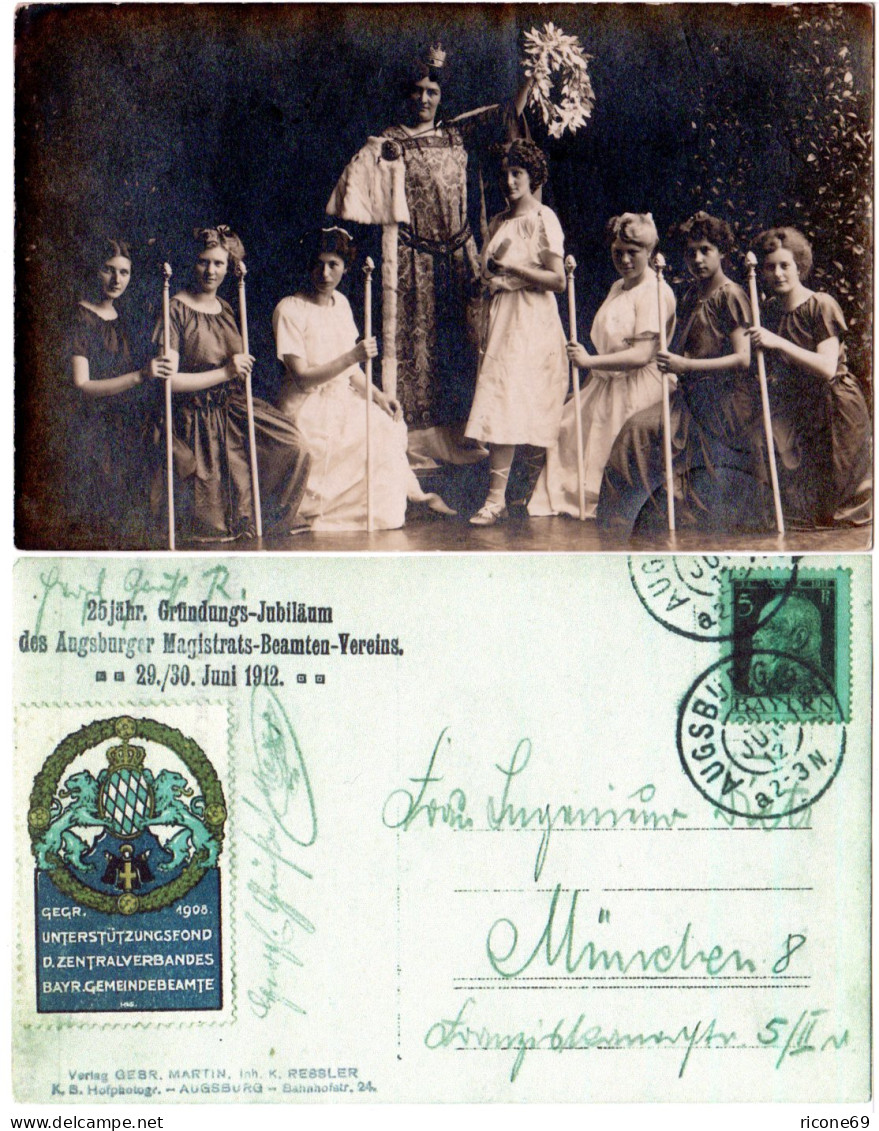 Augsburg, Beamten-Verein Gründungs Jubiläum, 1912 Gebr. Sw-Festkarte M. Vignette - Other & Unclassified