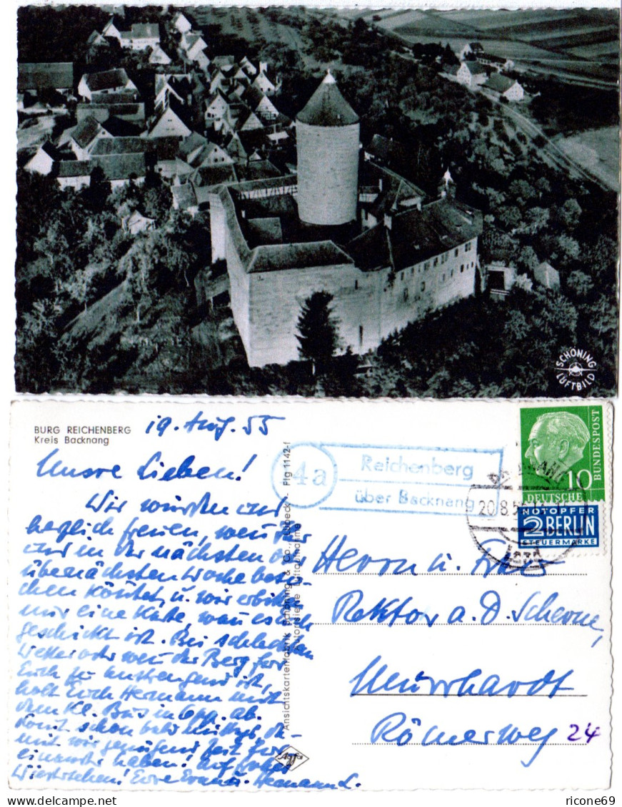 BRD 1955, Landpost Stpl. REICHENBERG über Backnang Auf AK M. 10 Pf.  - Andere & Zonder Classificatie