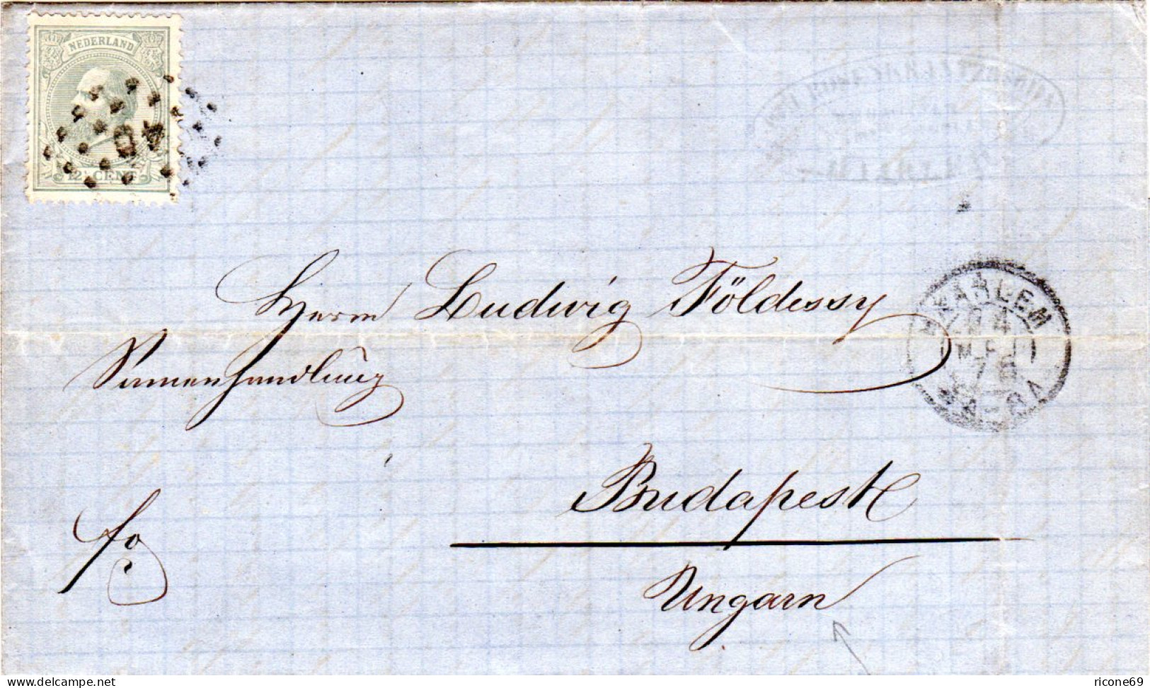 NL 1876, 12 1/2 C. Auf Brief V. HAARLEM N. Ungarn. Destination! - Other & Unclassified