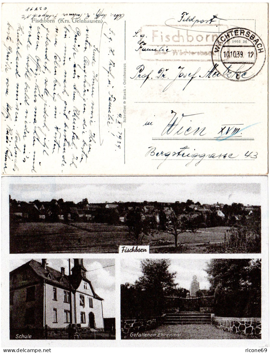 Landpoststpl. Fischborn über Wächtersbach Auf Feldpost Sw-AK M. Schule - Other & Unclassified