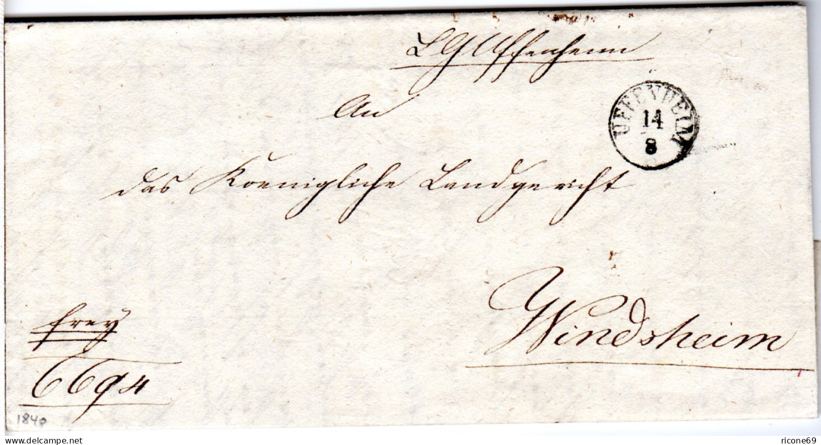 Bayern 1840, Fingerhut Stpl. UFFENHEIM Klar Auf Franko Brief N. Windsheim. - Vorphilatelie