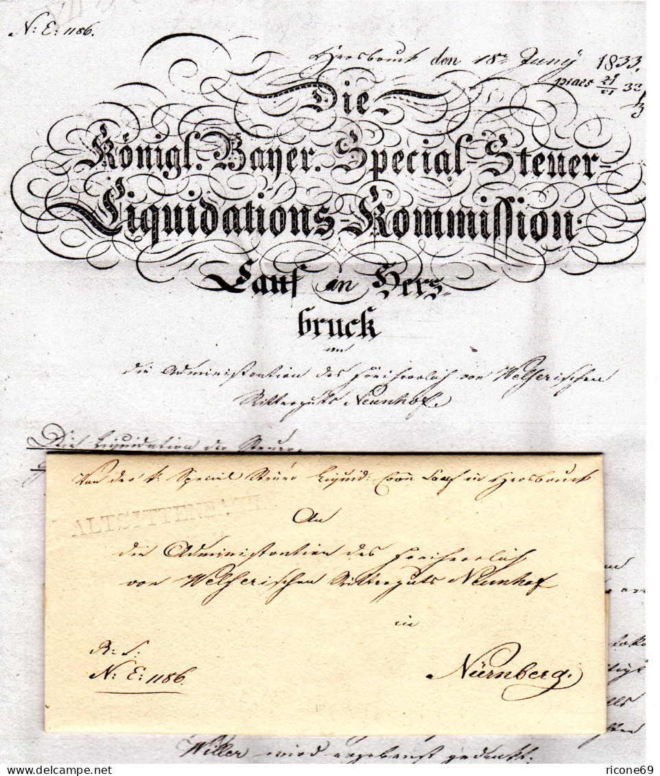 Bayern 1833, L1 ALTSITTENBACH Auf Brief V. Hersbruck N. Nürnberg. - Préphilatélie