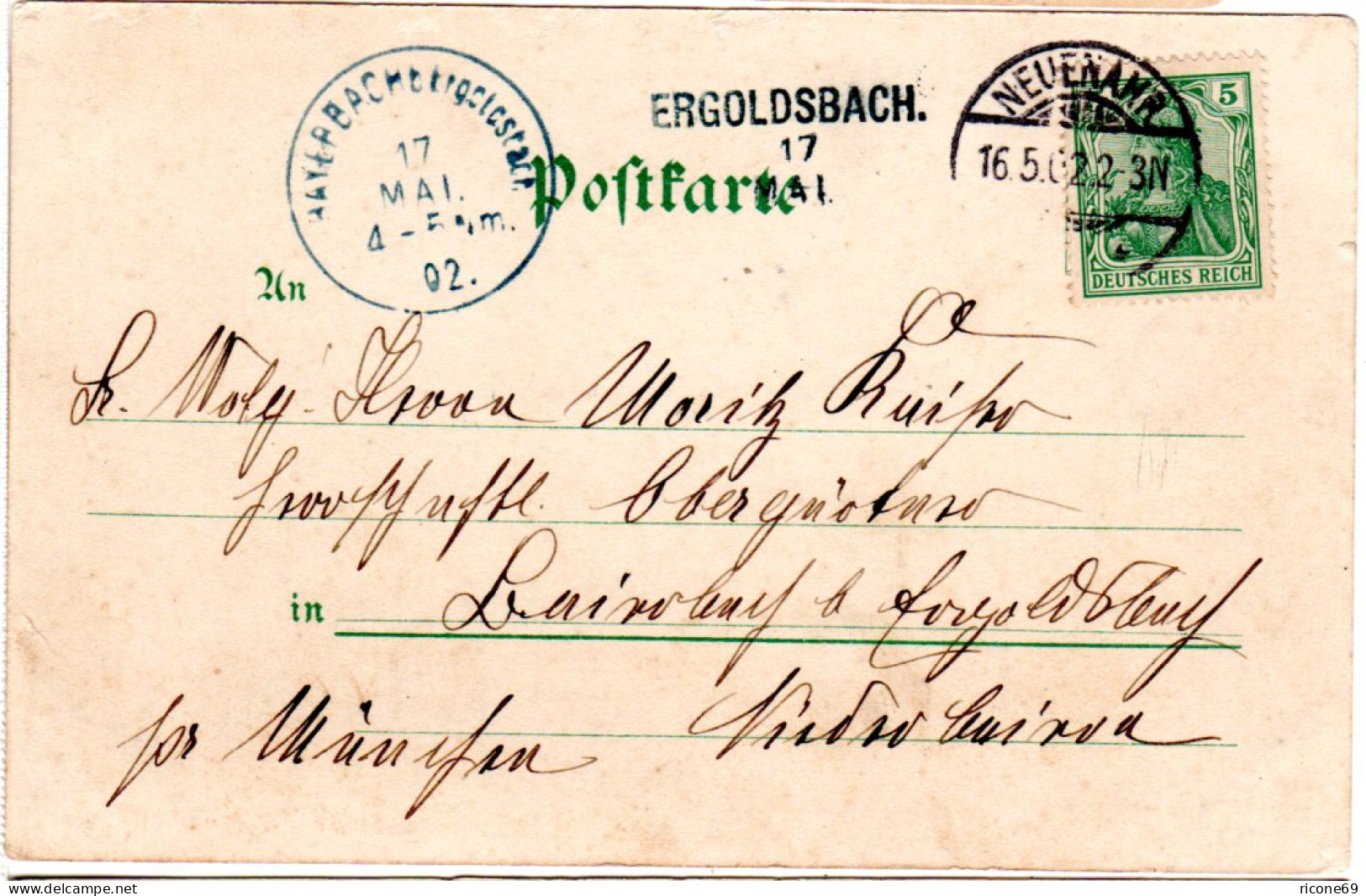 Bayern 1902, Aushilfstempel. ERGOLDSBACH Als Ank.Stpl. Auf Wiesbaden-AK - Lettres & Documents