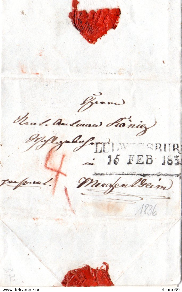 Württemberg 1836, L2 LUDWIGSBURG Auf "pressant" Porto Brief N. Mergentheim - Prephilately