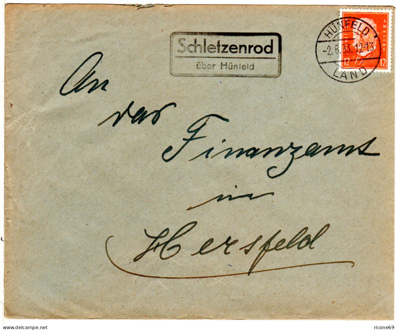 DR 1933, Landpost Stpl. SCHLETZENROD über Hünfeld Auf Brief M. 12 Pf.  - Storia Postale