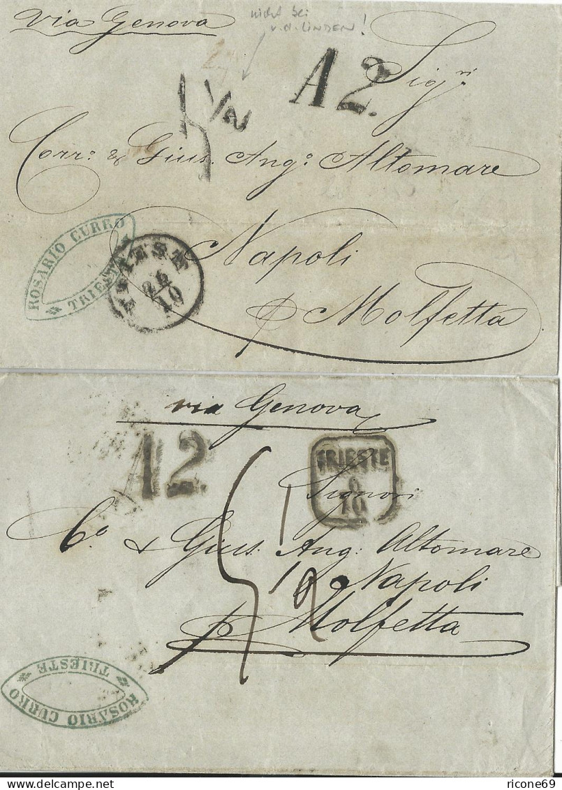 Österreich 1862/63, 2 Porto Brief M. Div.Stempeln V. Triest N. Napoli Italien - Briefe U. Dokumente