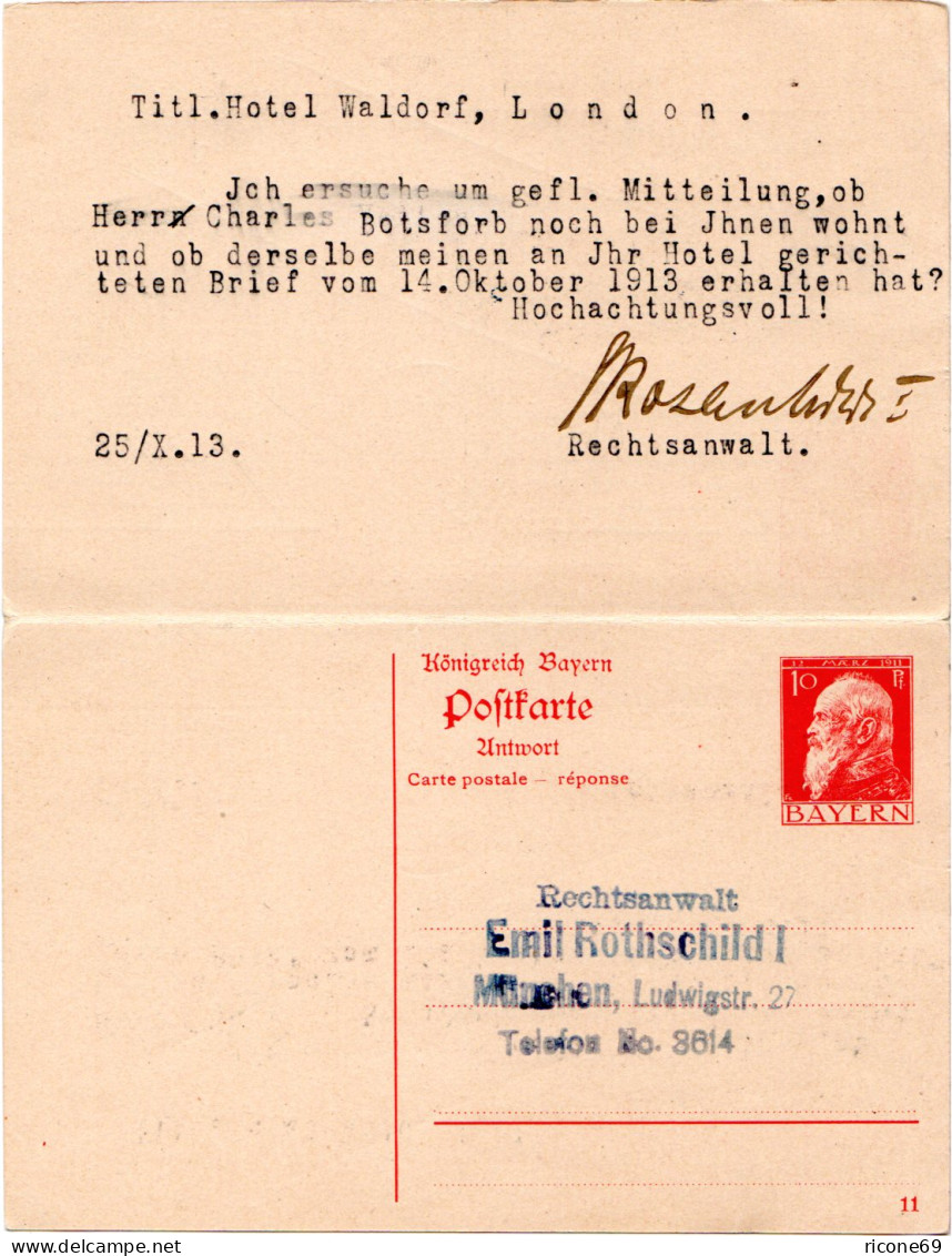 Bayern P 90/01, Von München N. GB Bedarfsgebr. 10 Pf. Doppelkarte - Cartas & Documentos