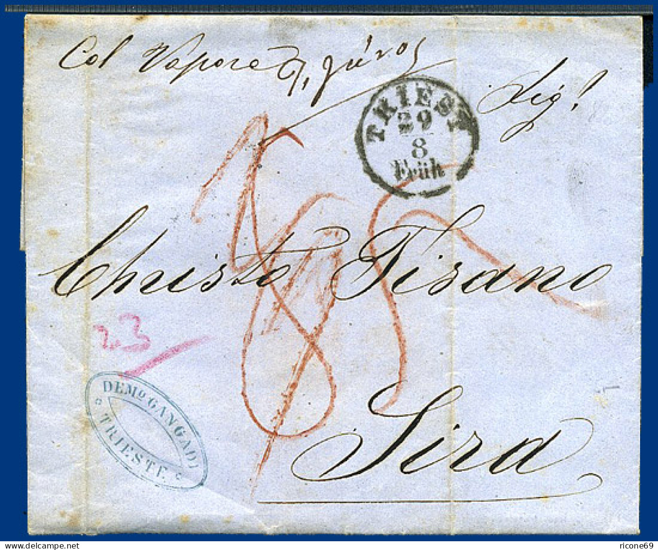 Österreich 1857, Porto Brief 2/9 (Kr.) V. Triest N. Griechenland. 85 Lepta - Cartas & Documentos