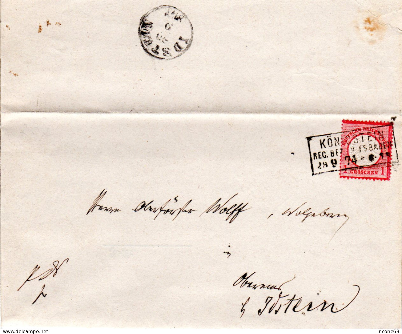 DR 1874, R3 KÖNIGSTEIN REG.BEZ. WIESBADEN Klar Auf Brief M. 1 G. Gr. Brustschild - Lettres & Documents