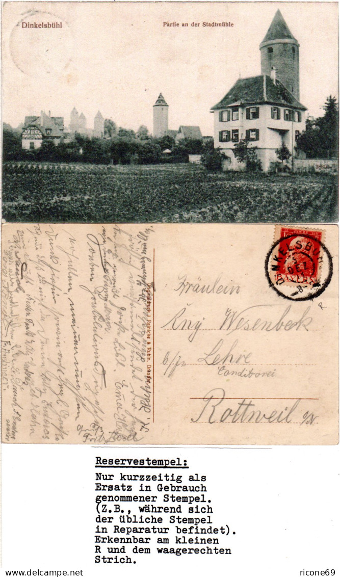 Bayern 1911, Reservestempel DINKELSBÜHL R Auf Stadtmühle Sw-AK M. 10 Pf. - Briefe U. Dokumente