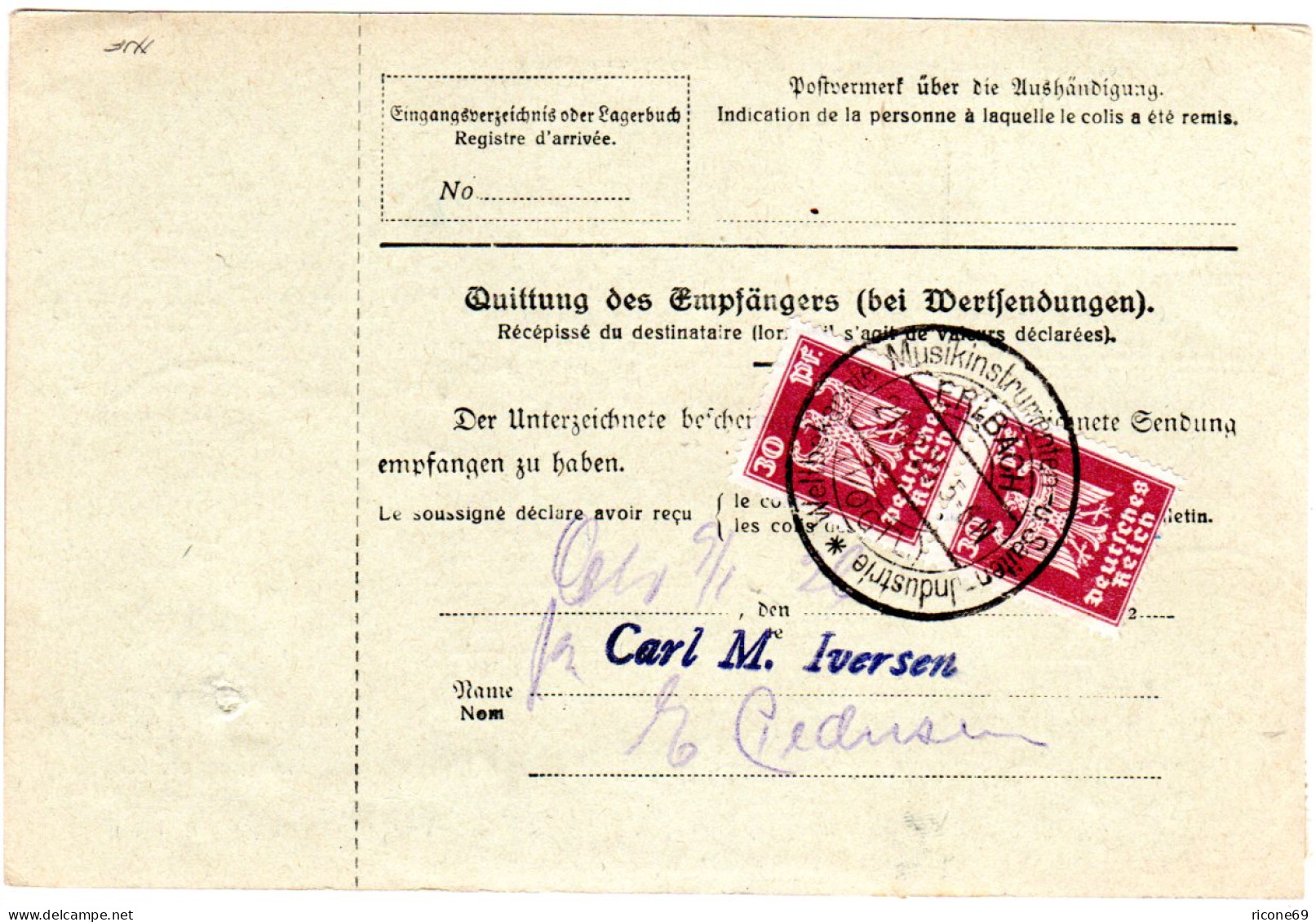 DR 1925, 2x100+rs. Paar 30 Pf. Auf Paketkarte V. Erlbach I. Vogtland N. Norwegen - Brieven En Documenten