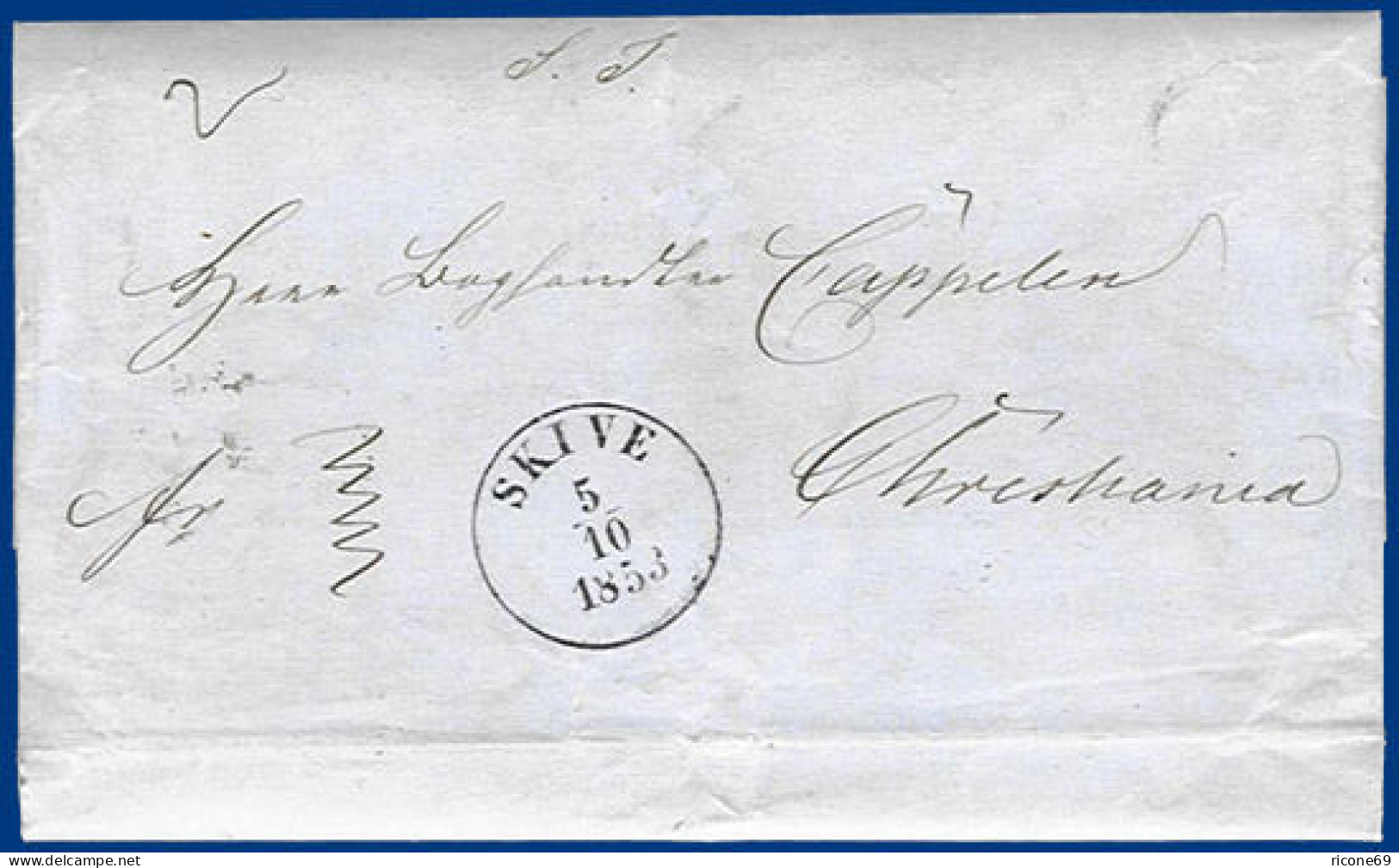 Dänemark 1853, Franco Brief V. Skive Via Helsingör N. Norwegen. #S360 - Other & Unclassified