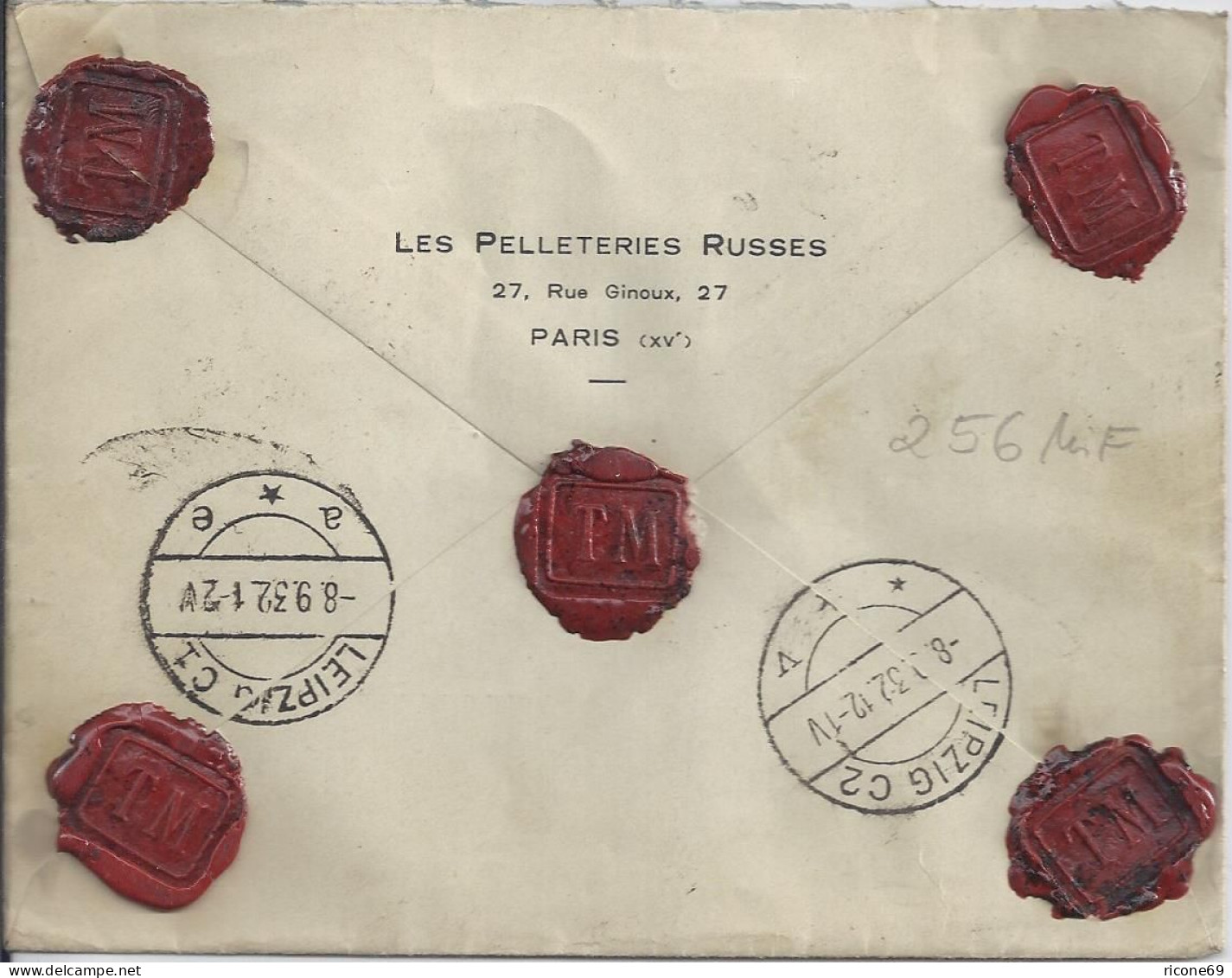 Frankreich 1932, 1+3 Fr. Auf Wert Brief V. Paris N. Leipzig. "Gepr. Köln". #1954 - Sonstige & Ohne Zuordnung