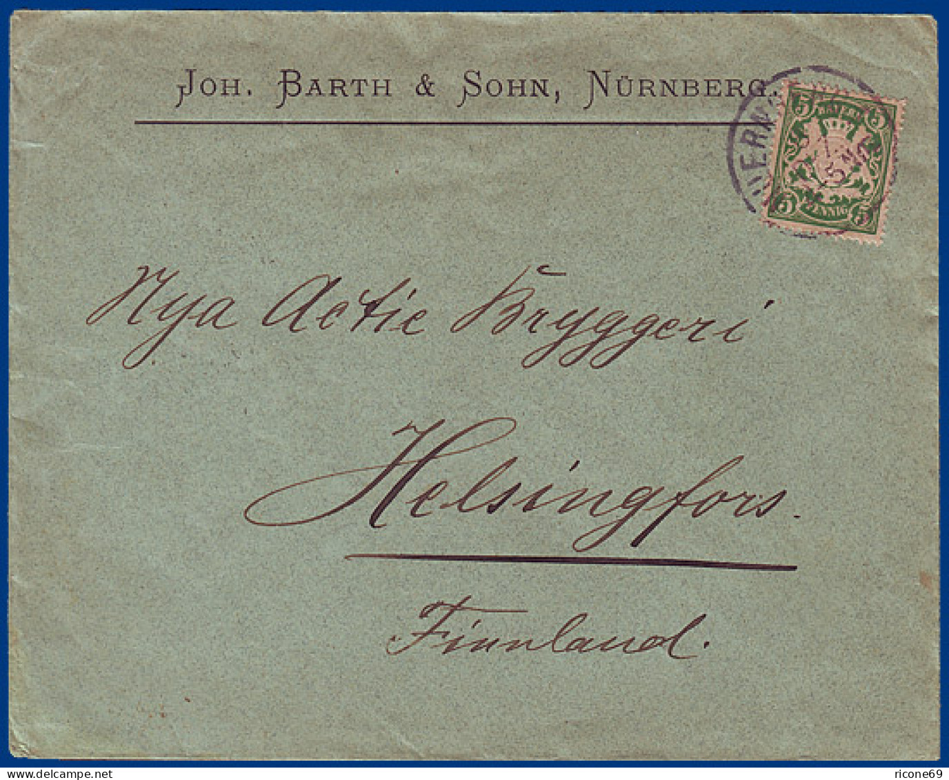 Bayern 1898, 5 Pfg. Auf Drucksache V. Nürnberg Nach Finnland. #S770 - Brieven En Documenten