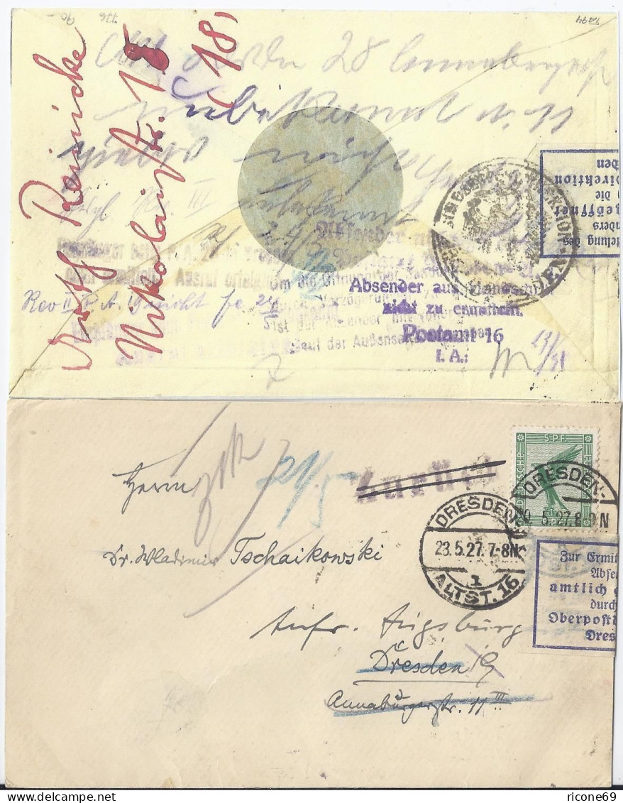 DR 1927, Dresden, Amtlich Geöffneter Orts Retour Brief M. OPD Verschluss ! #S776 - Covers & Documents