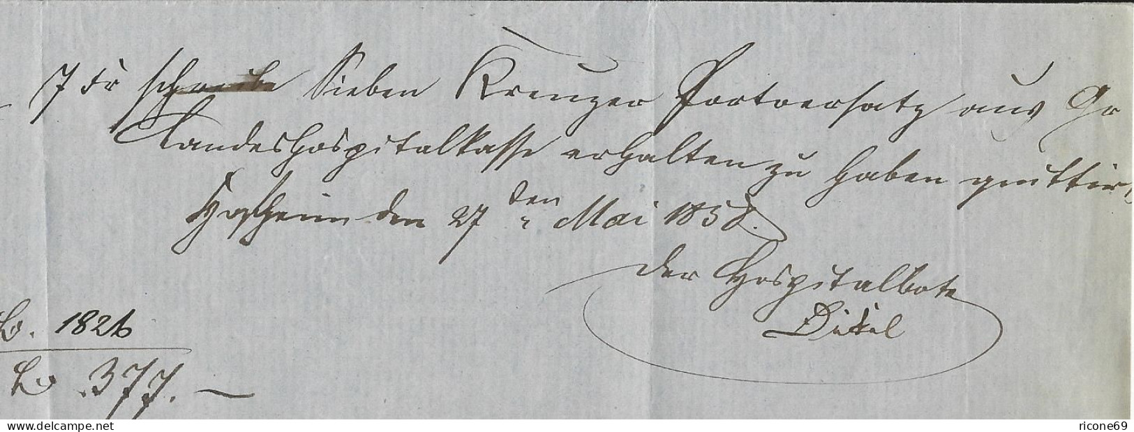 Taxis 1858, K1 Giessen Auf Paket Brief, Innen Botenlohn Quittung F. 7 Kr. #2728 - Briefe U. Dokumente