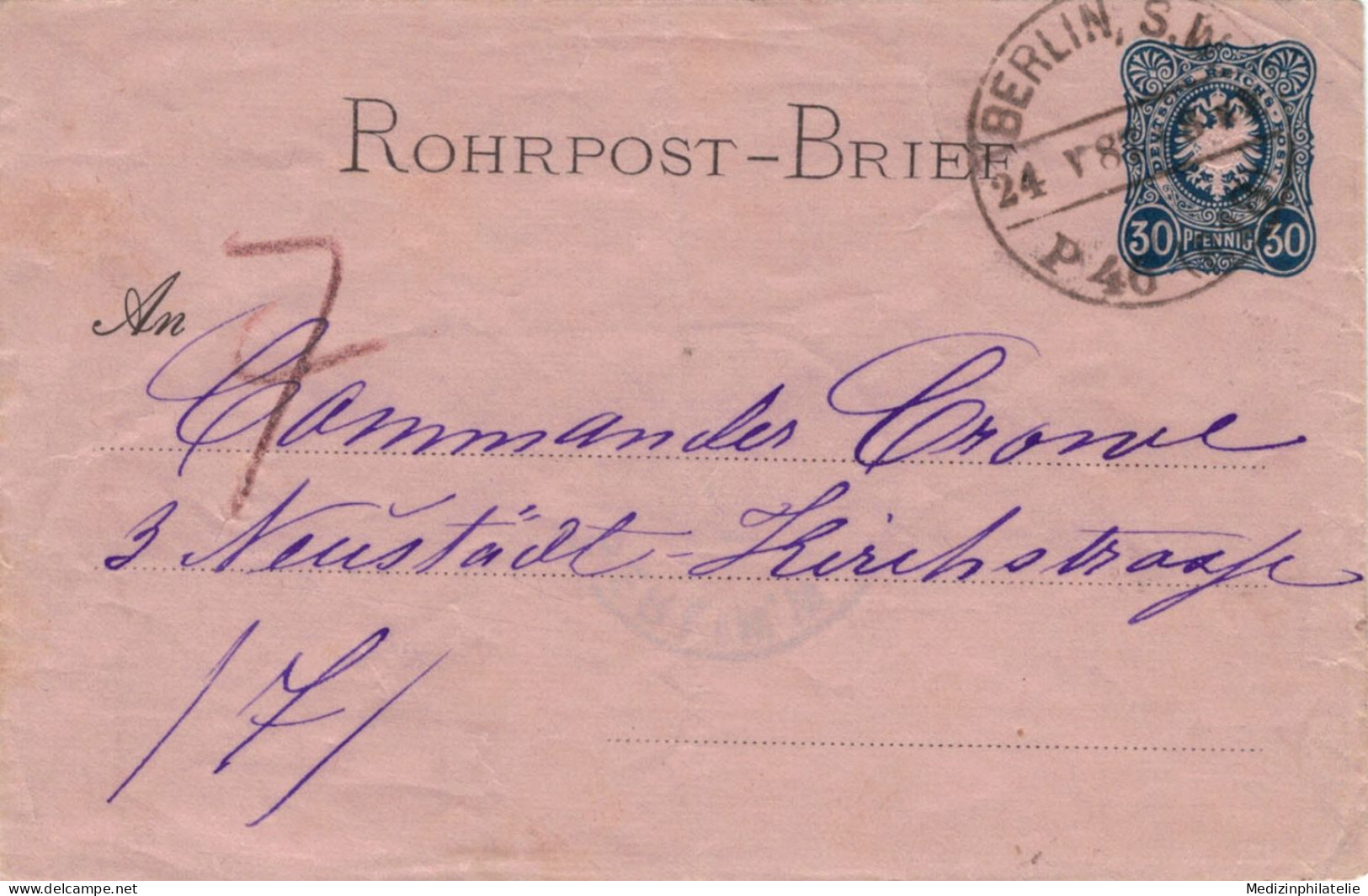 Rohrpost-Brief 30 Pf. Adler In Ellipse - Berlin SW 1887 < P64 R7 - Briefe