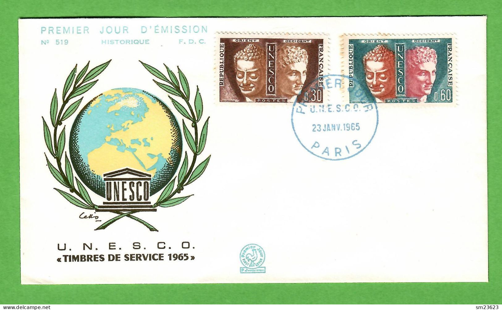 Frankreich 1965   Mi.Nr. 4+5 , Dienstmarken Für Die UNESCO - FDC Premier Jour 23. JANV.1965 PARIS - Cartas & Documentos
