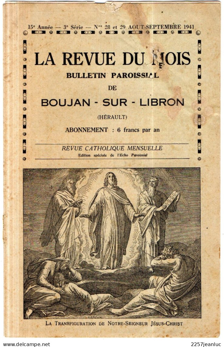 Bulletin  Paroissial De Boujan Sur Libron  La Revue Du Mois De Aout & Septembre  1941 .n 28/29 De 16 Pages - Documenti Storici