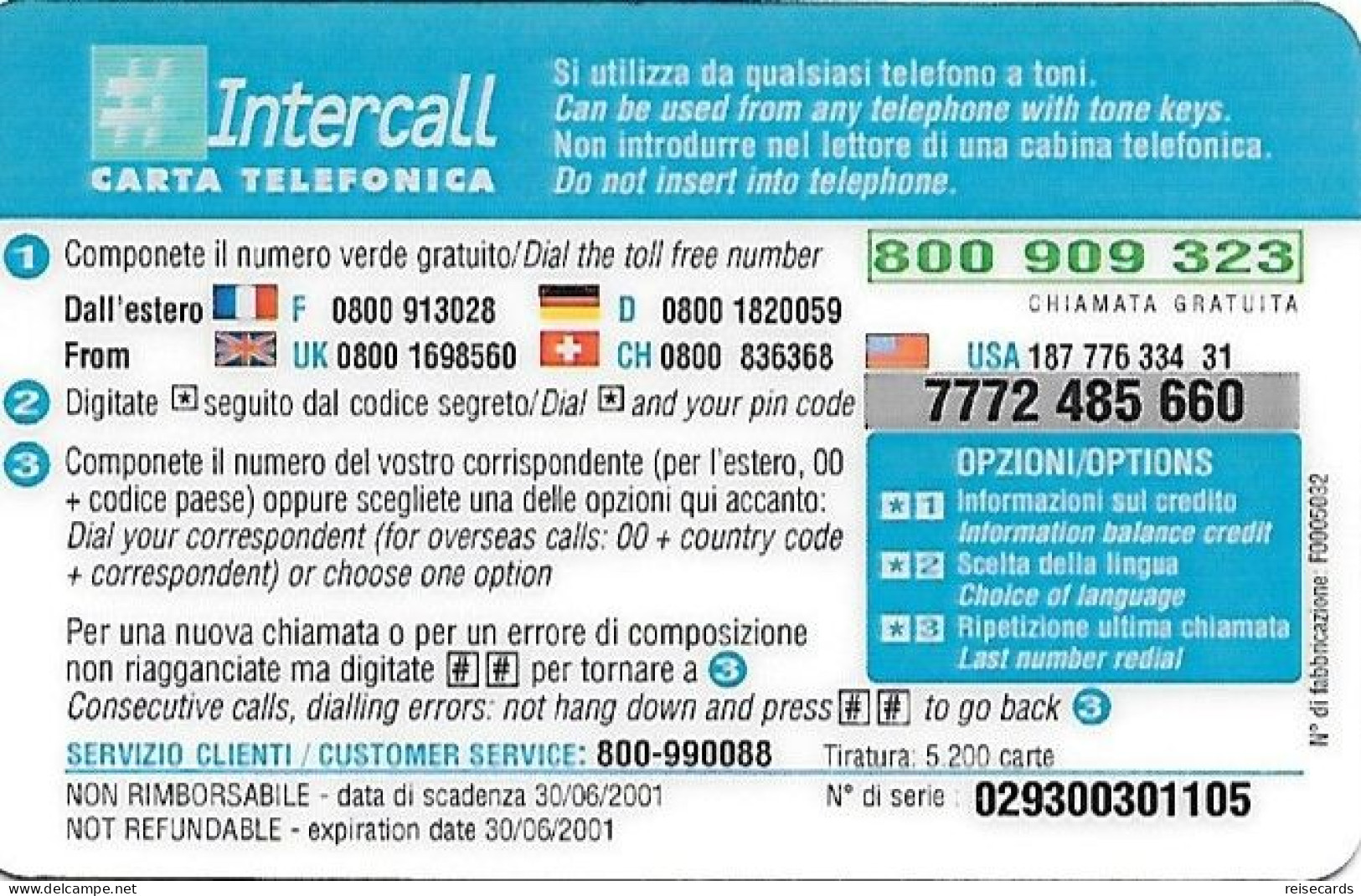 Italy: Prepaid Intercall - Roma, Vaticano - [2] Tarjetas Móviles, Prepagadas & Recargos